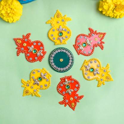 Satvik 16 cm Acrylic Rangoli Sticker Pack of 1 Self Adhesive Sticker