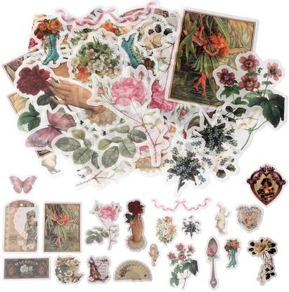 HASTHIP 9.9999999898 cm Ephemera Pack, Plants Style Note Decoration Self-Adhesive Tropical Plants Stickers for Scrapbook, Notebook, Journal, Card Making Self Adhesive Sticker