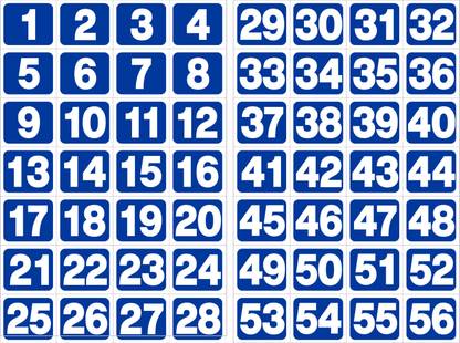 ShubhFly 7.65 cm Number Sticker 1 to 56 Blue Digits Numbers Sign for Lodge Rooms Hospital School Removable Sticker