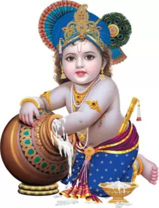 WallFX 30 inch Makhan Matka Krishna wall sticker Self Adhesive Sticker