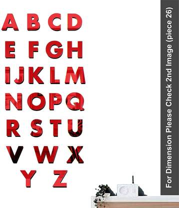 Bikri Kendra 6.77 cm Alphabet RED(Pack of 26) - 3D Acrylic Decorative Mirror Wall Self Adhesive Sticker