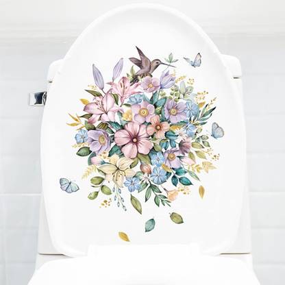 Inkfence 20 cm Flower Wall Stickers Toilet Seat, Kitchen, Water Tank Stickers Self Adhesive Sticker