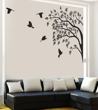 Newway Decals 60 cm New Way Decals-Wall Sticker (9676) ''Black View Of Birds And Trees'' Removable Sticker