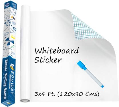 Eduway 120 cm Multi-Purpose Vinyl Whiteboard Sticker | Size : 3x4 Ft. | Easily Erasable and Waterproof | For Office, home, Study and Other Purposes | Reusable & Cleanable Self Adhesive Sticker