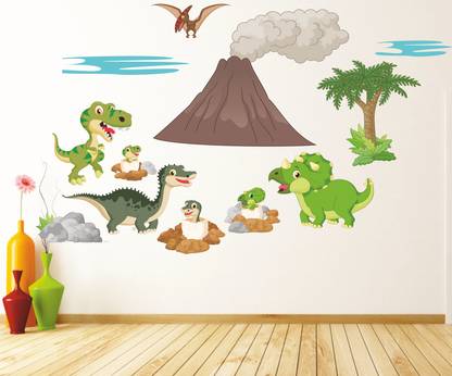 LANSTICK 101.6 cm DINOSAUR-RHINOCEROS-VOLCANO-LIFE-CYCLE-EXTRALARGE-WALLSTICKER-WALLDECORATION Self Adhesive Sticker