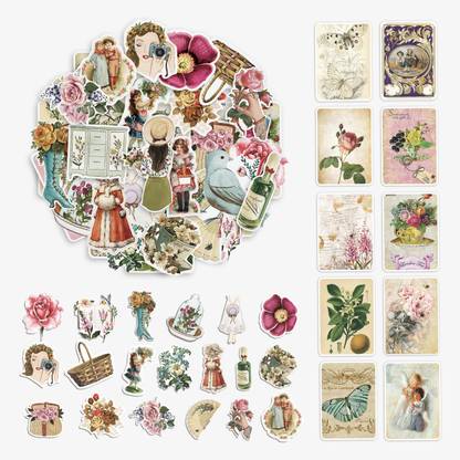 CLICKEDIN 6.35 cm Cool Vintage Stickers For Laptop & Phone Cover, Journal & Scrapbook 60 Stickers Self Adhesive Sticker