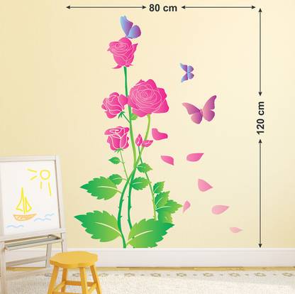Tuffuk 80 cm Flowers Home | Wall Stickers | PVC Vinyl | Non-Reusable Sticker | Self Adhesive Sticker