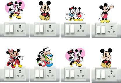 Design Decor 10.16 cm Mickey Mouse Switch Board Sticker For Kids Room Cafe & Restaurant Self Adhesive Sticker