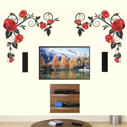 Happy Walls 10 Background Red Roses with Vine Self Adhesive Sticker