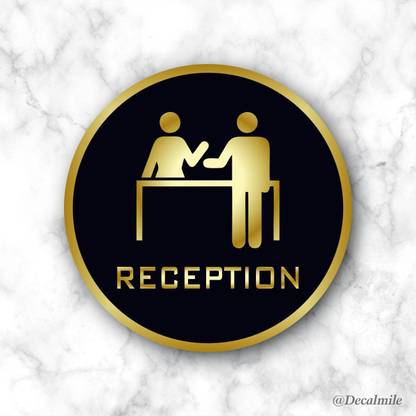 Spacekeeper 15 inch RECEPTION Sticker Round Self-Adhesive Sign (Acrylic, 6"X6") Self Adhesive Sticker