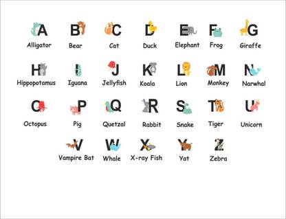 Angeldecor 79 cm Alphabet Decal| Animal font ABCD wall sticker size 79X46 Cm Self Adhesive Sticker