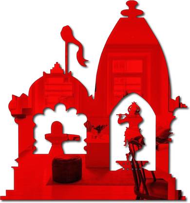 Bikri Kendra 25.4 cm Temple Red mirror sticker for wall 3d acrylic sticker Self Adhesive Sticker