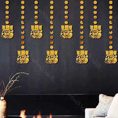 Mirror Sticker 13.97 cm Ganesha Small 10 Dots 100 Golden 3D Mirror Stickers Wall Stickers Self Adhesive Sticker
