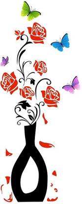 WALLDECORS 60.96 cm FLOWERS IN FLOWER POT IMAGE Self Adhesive Sticker