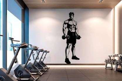 STIKHUB 60 cm HANDSOME MAN GYM BODY EXCERCISE WALL STICKRES Self Adhesive Sticker