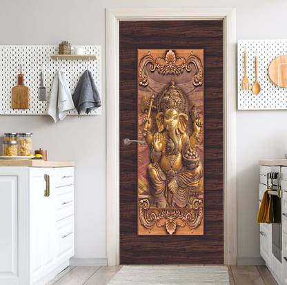 We Kreate 213 cm 3D Embossed Ganesh ji Door wallpaper Self Adhesive Sticker