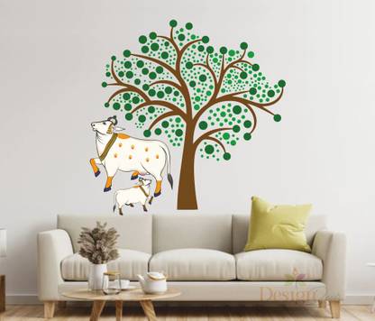 Design Decor 45 cm DesignDecor Kamdhenu Holy Cow Tree Creative Colorful Self Adhesive Sticker