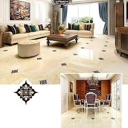 GharKraft 60 inch Marble Black floor sticker Self Adhesive Sticker
