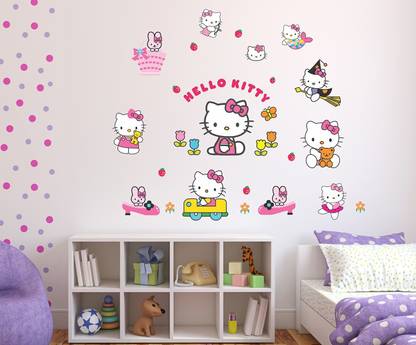 WALLDECORS 60.96 cm HELLO KITTY IMAGES Self Adhesive Sticker