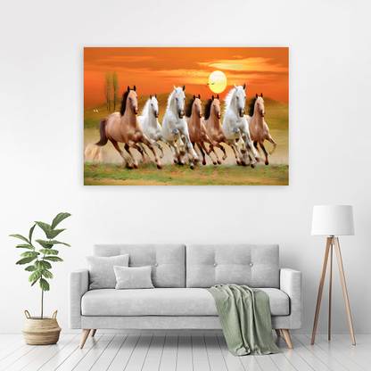 Zrintly 91 cm Seven Running Hourses (Posters-36Inch X 24Inch) Self Adhesive Sticker