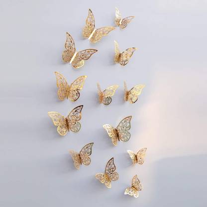 WEMOL 12 cm Golden Butterfly Sticker Butterflies for Room 3D Butterfly Wall Stickers Reusable Sticker