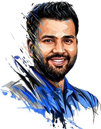 Dumdic 30 cm Rohit Sharma Drawing Self Adhesive Sticker