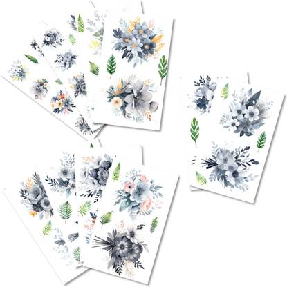 RUKIS 10 cm Transparent Vinyl Watercolor Flower Stickers Self Adhesive Sticker