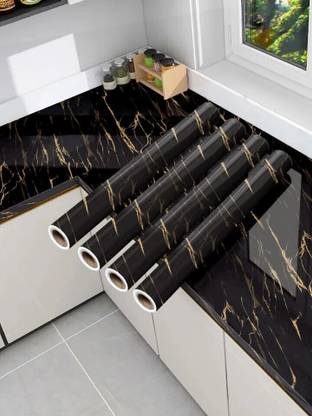Onbet 200 cm Self Adhesive Glossy Marble Foil Waterproof Sticker For Kitchen And Home Self Adhesive Sticker
