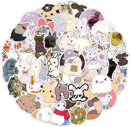 Touchcart 11 cm 50Pcs Cute Bunny Rabbit Theme Stickers Pack Waterproof Stickers Self Adhesive Sticker