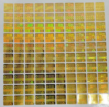 Securitech 1.4 cm Genuine Golden Hologram 14mm Square with Round Corner (5000) Non-Reusable Sticker