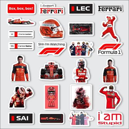Aapki Marzi 6.35 cm Formula One (F1) Ferrari Edition Laptop Stickers - Pack of 25 Self Adhesive Sticker