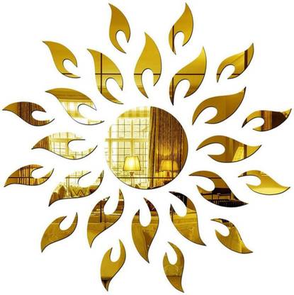 VAH 45 cm Sun Golden Mirror Stickers Self Adhesive Sticker