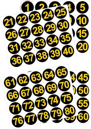 IMPRINT 2 inch Self Adhesive PVC Number Stickers 1 to 80,2 Inch Diameter Round Black and Yellow Self Adhesive Sticker