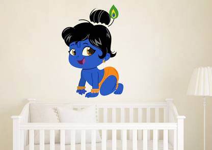 WALLDECORS 60.96 cm CUTE LITTLE KRISHNA IMAGE / WALL STICKER Self Adhesive Sticker
