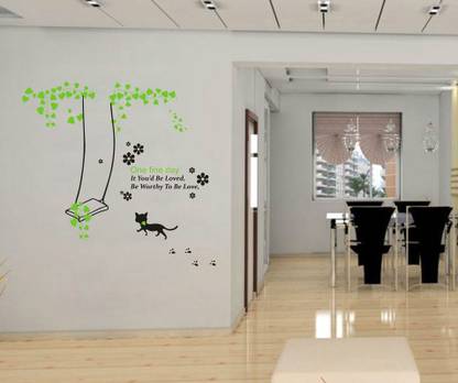 Sahaj Décor 24 inch Love Thought Love Tree Wall Decal Entrance|Green Leaf With Love Quote 25X24 Inch Self Adhesive Sticker