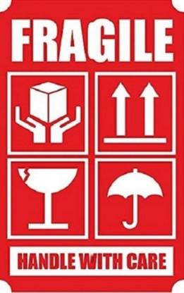 BlackDreams 10 cm Fragile Handle with Care Stickers/Labels (4x6 inch (200 Stickers), White & Red) Self Adhesive Sticker