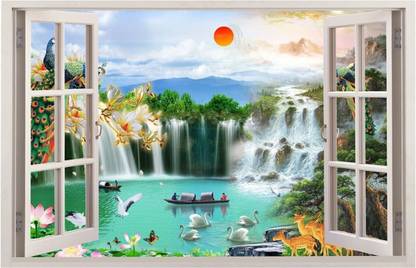 All Your Design 30 cm 3D Wall Window (24x36inch) Wall Stickers, PVC Self Adhesive Vinyl Wall Poster for Living Room, Hall,Play Room,Bedroom, Kitchen,Office etc_0123 Self Adhesive Sticker