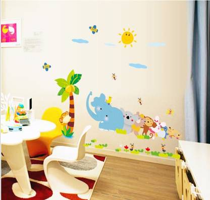 Indian Royals 70 cm Cartoon Animal Jungle Vinyl Wall Sticker (50 cm x 70 cm) Self Adhesive Sticker