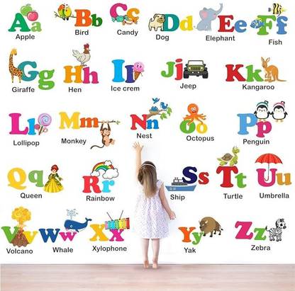 SkyWorld 42 cm ABCD Alphabets Wall Stickers / Self Adhesive Sticker
