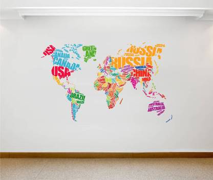 ZEN TREK 45 cm World Map ' Large Size Wall Sticker ( Height 60 cms X Width 100 cms) Self Adhesive Sticker