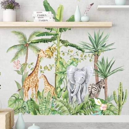 JAAMSO ROYALS 60 cm Plant Animal Print Design Vinyl Self Adhesive Home Décor Wall Sticker Self Adhesive Sticker