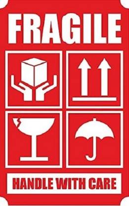 BlackDreams 10 cm Fragile Handle with Care Sticker/Labels (4x2.5 inch (200 Stickers), White & Red) Self Adhesive Sticker