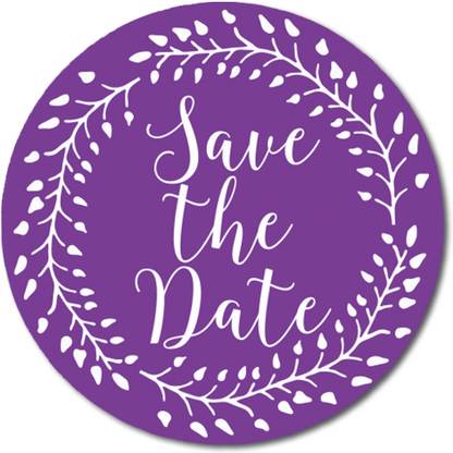 Darling Souvenir 5 cm Violet Round Vines Border Save The Date Stickers Gift Self Adhesive Sticker