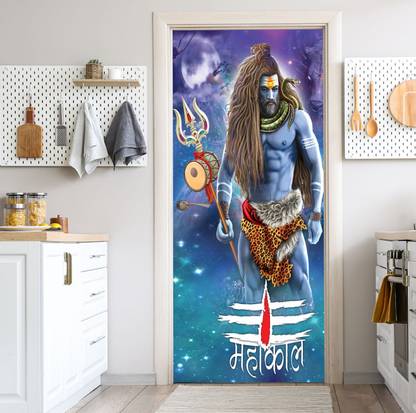 We Kreate 213 cm 3D Embossed God Mahakal Door wallpaper Self Adhesive Sticker