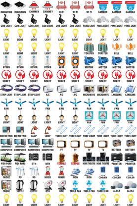 JEMOX 1.5 cm Self-Adhesive Switch Stickers- 40 Designs for Electric Board Appliances, Self Adhesive Sticker