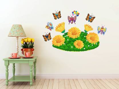 Flipkart SmartBuy 80 cm Colourful Butterflies With Flowers|Decorative For Home|Removeble Self Adhesive Sticker