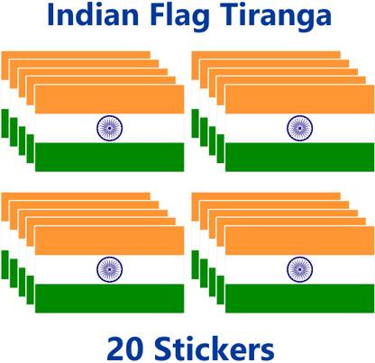 ShubhFly 10 cm Flag Sticker Indian Tiranga 20 Stickers 10x6 cm for Shirt Car Bike Waterproof Removable Sticker