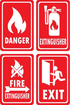 ShubhFly 23 cm Danger, Extinguisher, Fire Extinguisher, Exit Emergency Protection Safety Sign Self Adhesive Sticker