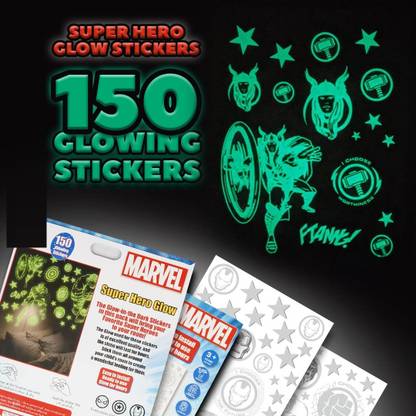 ZWINKO 12.7 cm Marvel Super Hero Avengers Themed Glow in The Dark 150 Wall Stickers Glow in the Dark Sticker