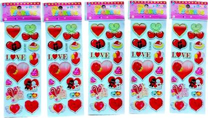 Super Easy 0.8 cm 5 Sheets Love Red Heart Shaped Kids Toys Puffy 3D Cute Funny Stickers Self Adhesive Sticker